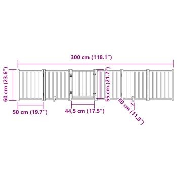 6-tlg. Hundetor mit Tür Faltbar Weiß 300 cm Massivholz Tanne