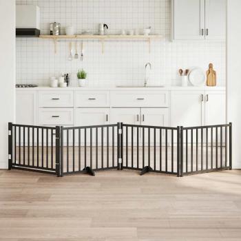 ARDEBO.de - 4-tlg. Hundetor mit Tür Faltbar Schwarz 320 cm Massivholz Tanne