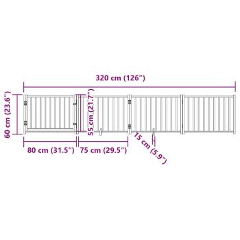 4-tlg. Hundetor mit Tür Faltbar Schwarz 320 cm Massivholz Tanne