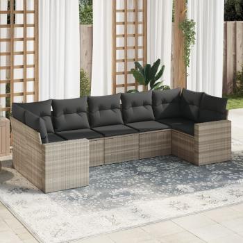 ARDEBO.de - 7-tlg. Garten-Sofagarnitur mit Kissen Hellgrau Poly Rattan