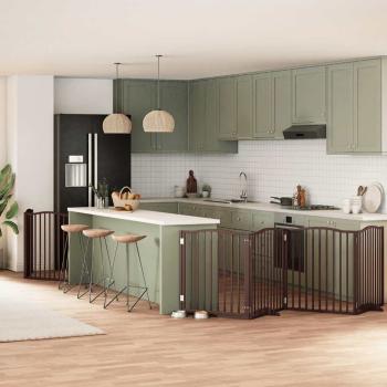 ARDEBO.de - 6-tlg. Hundetor mit Tür Faltbar Braun 480 cm Pappelholz