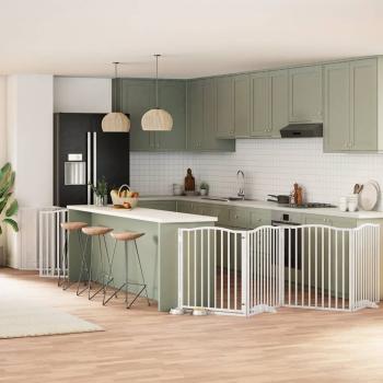 ARDEBO.de - 10-tlg. Hundetor mit Tür Faltbar Weiß 800 cm Pappelholz