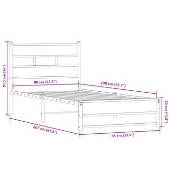 Metallbett ohne Matratze Räuchereiche 80x200 cm