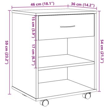 Rollcontainer Artisan-Eiche 46x36x59 cm Holzwerkstoff