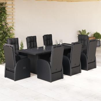 ARDEBO.de - 9-tlg. Garten-Essgruppe mit Kissen Schwarz Poly Rattan