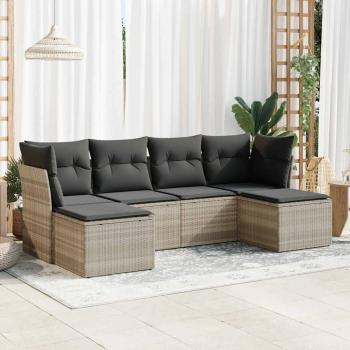 ARDEBO.de - 6-tlg. Garten-Sofagarnitur mit Kissen Hellgrau Poly Rattan
