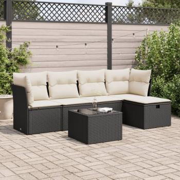 ARDEBO.de - 6-tlg. Garten-Sofagarnitur mit Kissen Schwarz Poly Rattan