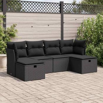 ARDEBO.de - 6-tlg. Garten-Sofagarnitur mit Kissen Schwarz Poly Rattan