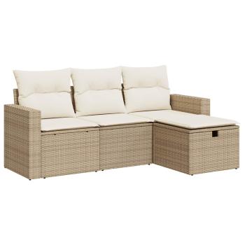 4-tlg. Garten-Sofagarnitur mit Kissen Beige Poly Rattan