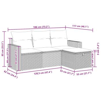 4-tlg. Garten-Sofagarnitur mit Kissen Beige Poly Rattan