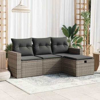 ARDEBO.de - 4-tlg. Garten-Sofagarnitur mit Kissen Grau Poly Rattan