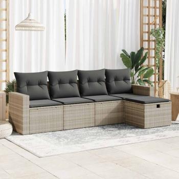 ARDEBO.de - 5-tlg. Garten-Sofagarnitur mit Kissen Hellgrau Poly Rattan