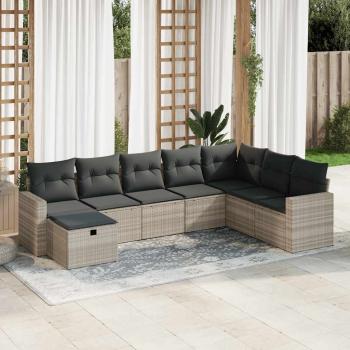 ARDEBO.de - 8-tlg. Garten-Sofagarnitur mit Kissen Hellgrau Poly Rattan