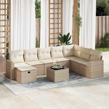 ARDEBO.de - 9-tlg. Garten-Sofagarnitur mit Kissen Beige Poly Rattan