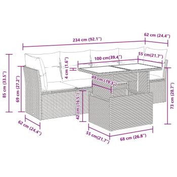 5-tlg. Garten-Sofagarnitur mit Kissen Grau Poly Rattan
