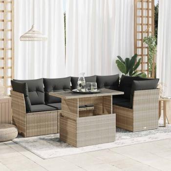 ARDEBO.de - 6-tlg. Garten-Sofagarnitur mit Kissen Hellgrau Poly Rattan