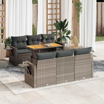 ARDEBO.de - 7-tlg. Garten-Sofagarnitur mit Kissen Grau Poly Rattan