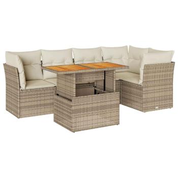 6-tlg. Garten-Sofagarnitur mit Kissen Beige Poly Rattan
