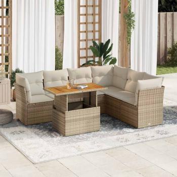 ARDEBO.de - 7-tlg. Garten-Sofagarnitur mit Kissen Beige Poly Rattan