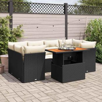 ARDEBO.de - 7-tlg. Garten-Sofagarnitur mit Kissen Schwarz Poly Rattan