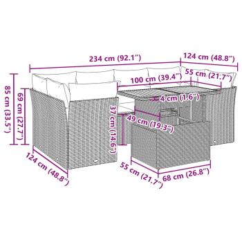 7-tlg. Garten-Sofagarnitur mit Kissen Schwarz Poly Rattan