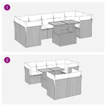 8-tlg. Garten-Sofagarnitur mit Kissen Grau Poly Rattan