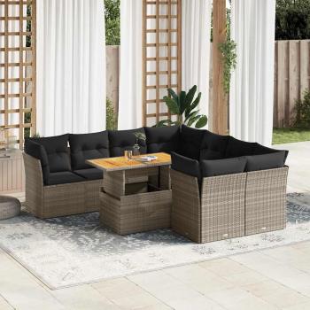 ARDEBO.de - 9-tlg. Garten-Sofagarnitur mit Kissen Grau Poly Rattan