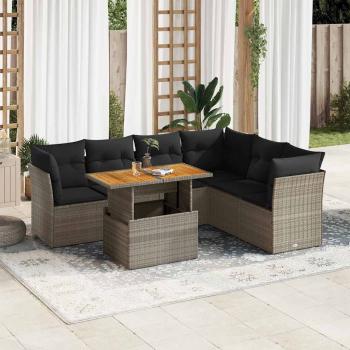 ARDEBO.de - 7-tlg. Garten-Sofagarnitur mit Kissen Grau Poly Rattan