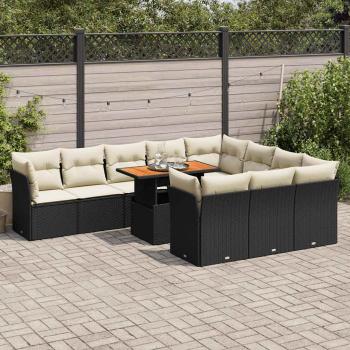 ARDEBO.de - 11-tlg. Garten-Sofagarnitur mit Kissen Schwarz Poly Rattan