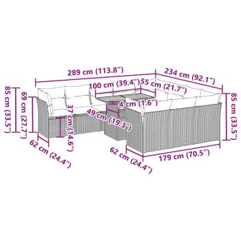 11-tlg. Garten-Sofagarnitur mit Kissen Schwarz Poly Rattan