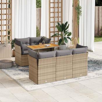 ARDEBO.de - 6-tlg. Garten-Sofagarnitur mit Kissen Beige Poly Rattan