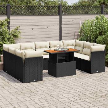 ARDEBO.de - 10-tlg. Garten-Sofagarnitur mit Kissen Schwarz Poly Rattan