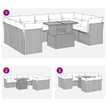 10-tlg. Garten-Sofagarnitur mit Kissen Schwarz Poly Rattan