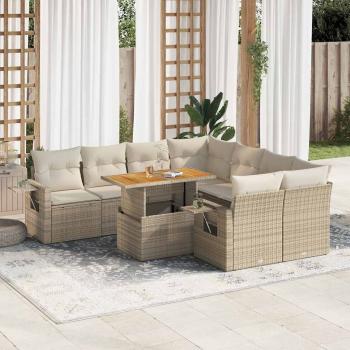 ARDEBO.de - 9-tlg. Garten-Sofagarnitur mit Kissen Beige Poly Rattan