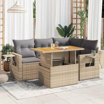 ARDEBO.de - 5-tlg. Garten-Sofagarnitur mit Kissen Beige Poly Rattan