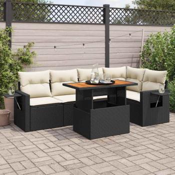 ARDEBO.de - 6-tlg. Garten-Sofagarnitur mit Kissen Schwarz Poly Rattan