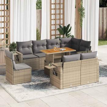 ARDEBO.de - 9-tlg. Garten-Sofagarnitur mit Kissen Beige Poly Rattan