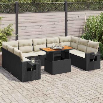 ARDEBO.de - 10-tlg. Garten-Sofagarnitur mit Kissen Schwarz Poly Rattan