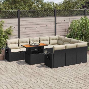 ARDEBO.de - 11-tlg. Garten-Sofagarnitur mit Kissen Schwarz Poly Rattan