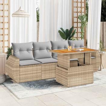 ARDEBO.de - 5-tlg. Garten-Sofagarnitur mit Kissen Beige Poly Rattan