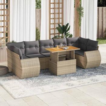 ARDEBO.de - 8-tlg. Garten-Sofagarnitur mit Kissen Beige Poly Rattan