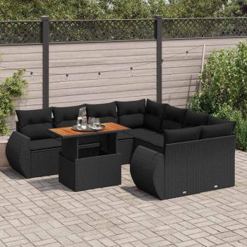 ARDEBO.de - 9-tlg. Garten-Sofagarnitur mit Kissen Schwarz Poly Rattan