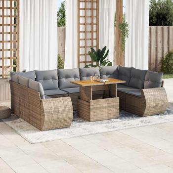 ARDEBO.de - 10-tlg. Garten-Sofagarnitur mit Kissen Beige Poly Rattan