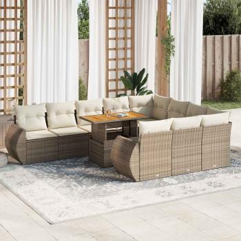ARDEBO.de - 11-tlg. Garten-Sofagarnitur mit Kissen Beige Poly Rattan