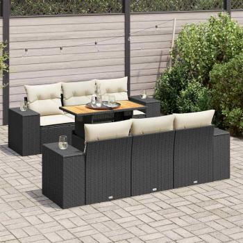 ARDEBO.de - 7-tlg. Garten-Sofagarnitur mit Kissen Schwarz Poly Rattan