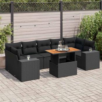 ARDEBO.de - 8-tlg. Garten-Sofagarnitur mit Kissen Schwarz Poly Rattan