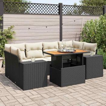 ARDEBO.de - 7-tlg. Garten-Sofagarnitur mit Kissen Schwarz Poly Rattan