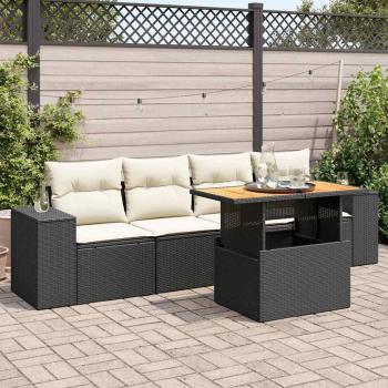 ARDEBO.de - 5-tlg. Garten-Sofagarnitur mit Kissen Schwarz Poly Rattan