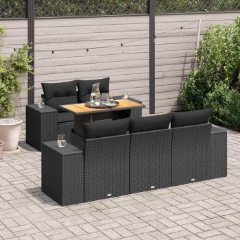 ARDEBO.de - 6-tlg. Garten-Sofagarnitur mit Kissen Schwarz Poly Rattan
