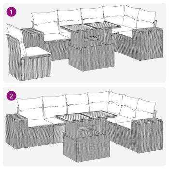 7-tlg. Garten-Sofagarnitur mit Kissen Grau Poly Rattan